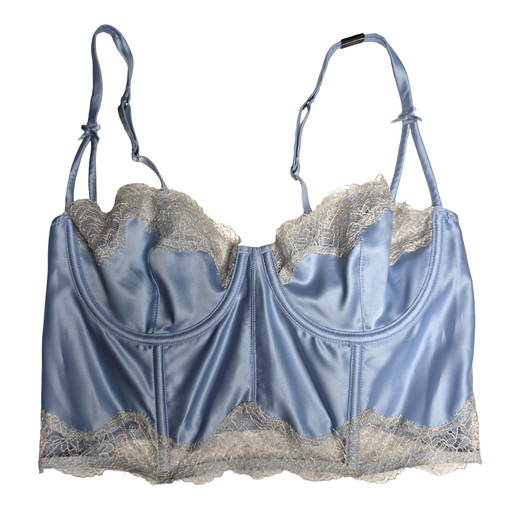 Victoria Secret 36B Blue Satin Lace Bustier Corset Bra Lingerie NWT